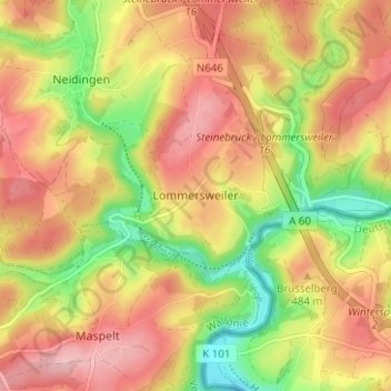 Topografische Karte Lommersweiler, Höhe, Relief