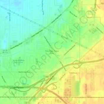 Topografische Karte Pine Ridge Trailer Park, Höhe, Relief