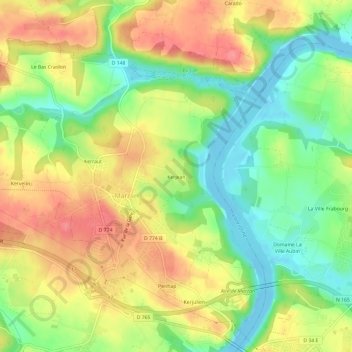 Topografische Karte Kerjean, Höhe, Relief