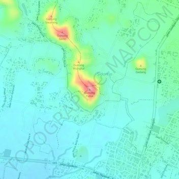 Topografische Karte Gunung Patuk, Höhe, Relief