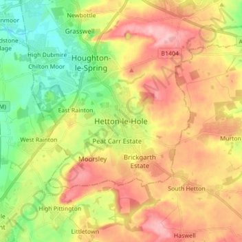 Topografische Karte Hetton-le-Hole, Höhe, Relief