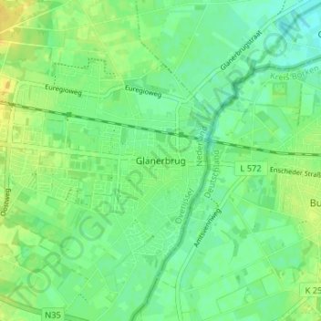 Topografische Karte Glanerbrücke, Höhe, Relief