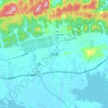 Topografische Karte 汪仁镇, Höhe, Relief