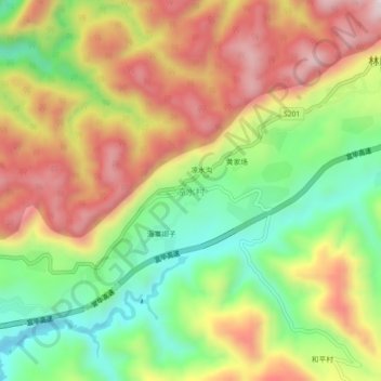 Topografische Karte 凉水村, Höhe, Relief