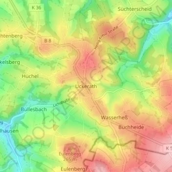Topografische Karte Uckerath, Höhe, Relief