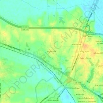 Topografische Karte Edgemont, Höhe, Relief