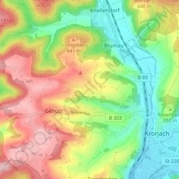 Topografische Karte Seelach, Höhe, Relief