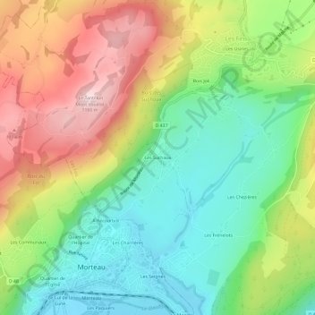 Topografische Karte Les Suchaux, Höhe, Relief