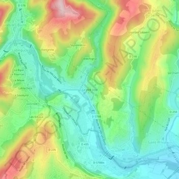 Topografische Karte Le Vieil Ucel, Höhe, Relief