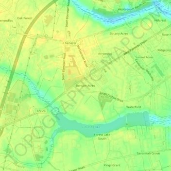 Topografische Karte Benson Acres, Höhe, Relief