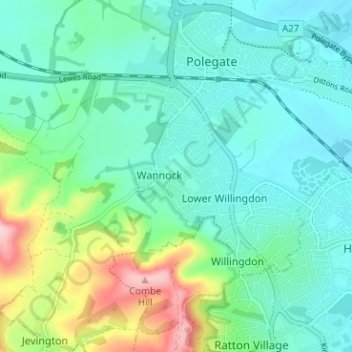 Topografische Karte Wannock, Höhe, Relief