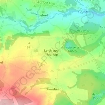 Topografische Karte Leigh upon Mendip, Höhe, Relief