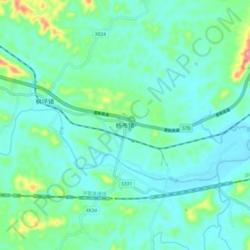 Topografische Karte 杨市镇, Höhe, Relief