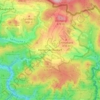 Topografische Karte Hinterhermsdorf, Höhe, Relief