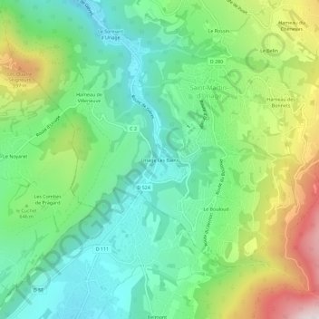 Topografische Karte Uriage Les Bains, Höhe, Relief
