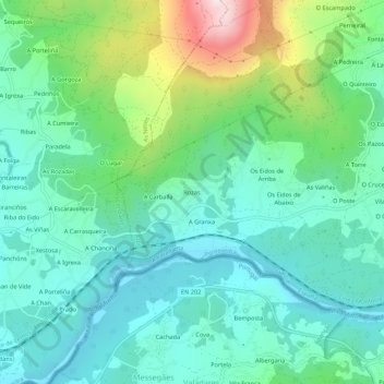 Topografische Karte Rozas, Höhe, Relief