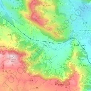 Topografische Karte Glassac, Höhe, Relief