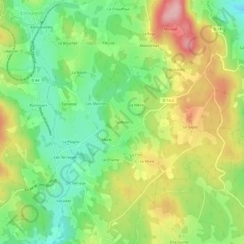 Topografische Karte Tardivier, Höhe, Relief