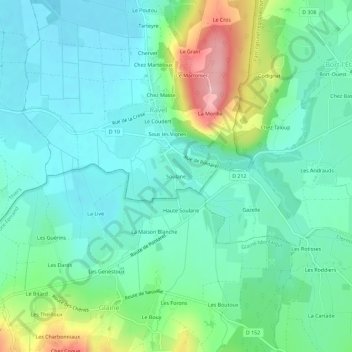 Topografische Karte Soulane, Höhe, Relief