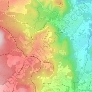 Topografische Karte Tourtoule, Höhe, Relief