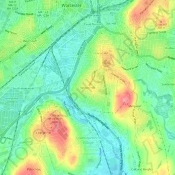 Topografische Karte Vernon Hill, Höhe, Relief