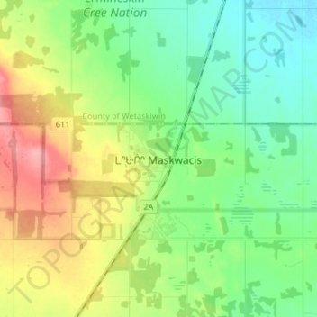 Topografische Karte Maskwacis, Höhe, Relief