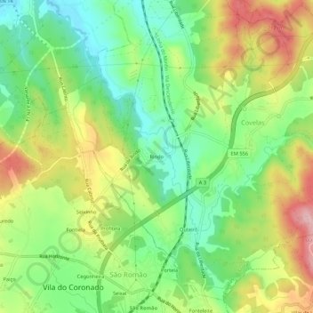 Topografische Karte Rindo, Höhe, Relief