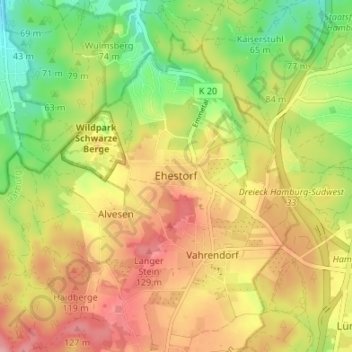 Topografische Karte Ehestorf, Höhe, Relief
