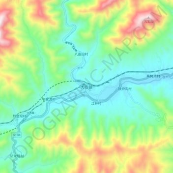 Topografische Karte 大安镇, Höhe, Relief