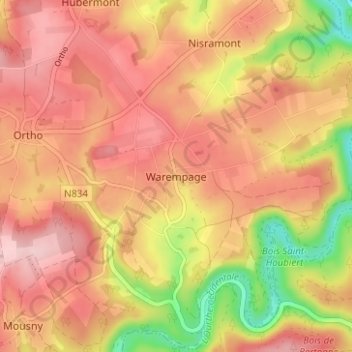Topografische Karte Warempage, Höhe, Relief