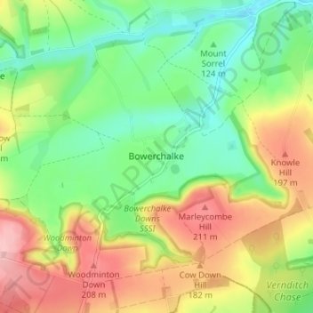 Topografische Karte Bowerchalke, Höhe, Relief