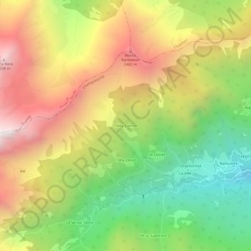 Topografische Karte Tréby Damon, Höhe, Relief