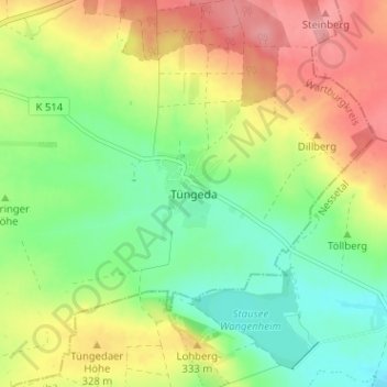 Topografische Karte Tüngeda, Höhe, Relief