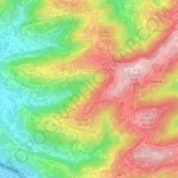 Topografische Karte Mali bošk, Höhe, Relief