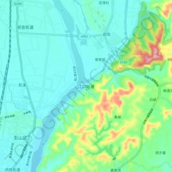 Topografische Karte 江口街道, Höhe, Relief