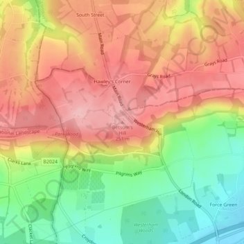 Topografische Karte Betsom's Hill, Höhe, Relief