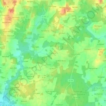 Topografische Karte Lesteno, Höhe, Relief