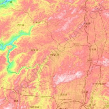 Topografische Karte 修文县, Höhe, Relief