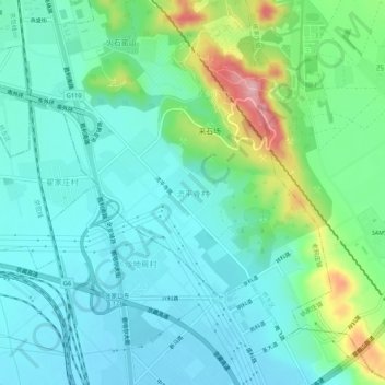 Topografische Karte 流平寺村, Höhe, Relief