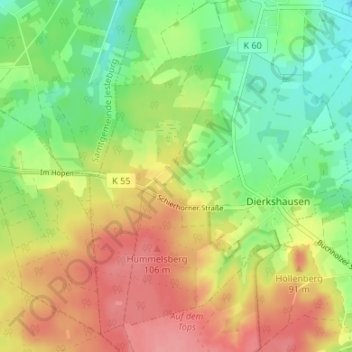Topografische Karte Drumbergen, Höhe, Relief