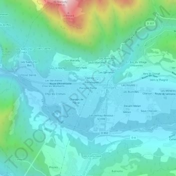 Topografische Karte Planche Pierre, Höhe, Relief