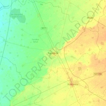 Topografische Karte Faridkot, Höhe, Relief