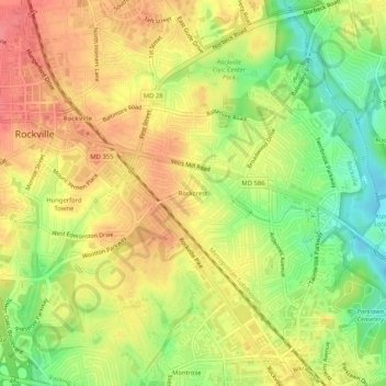 Topografische Karte Rockcrest, Höhe, Relief