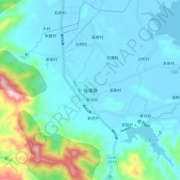 Topografische Karte 铁涌镇, Höhe, Relief