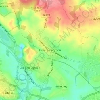 Topografische Karte Great Houghton, Höhe, Relief