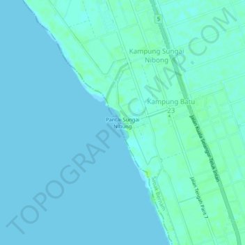 Topografische Karte Pantai Sungai Nibung, Höhe, Relief