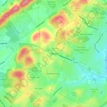 Topografische Karte Ridgedale, Höhe, Relief