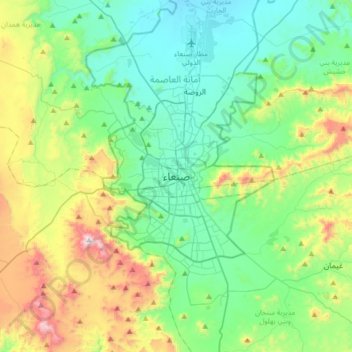 Topografische Karte Sanaa, Höhe, Relief