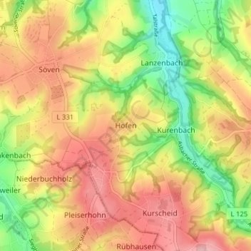 Topografische Karte Hofen, Höhe, Relief