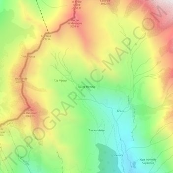 Topografische Karte Tza de Menovy, Höhe, Relief